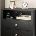 thumbnail image 5 of Modern Black Nightstand with Hidden Charging Station, USB Ports, Cable Hole, 2 Drawers & Open Shelf, 24" Matte Finish Bedside Table for Bedroom or Living Room, 5 of 9