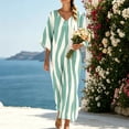 thumbnail image 4 of Casual Summer Sundresses Women's V-Neck Striped Print Three-Quarter Sleeve Maxi Dress Bohemian Flowy Casual Mint Green Xl, 4 of 8