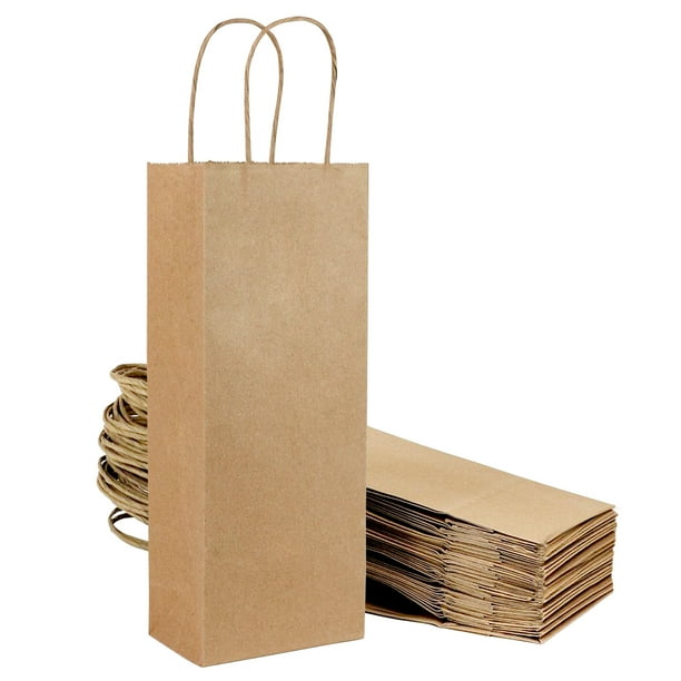 [30 Pack] Brown Wine Paper Bag with Handle 5.1x3.25x13.1” Kraft