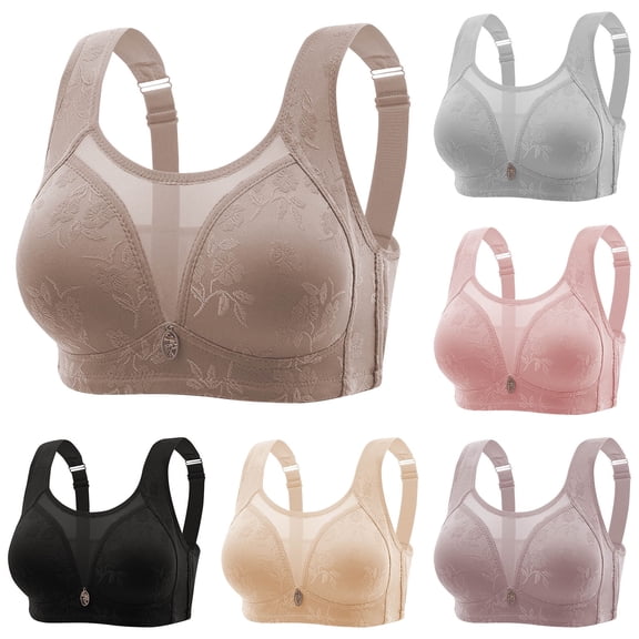 Hrsba Womens Summer Bra,Plus Size Bra for Womens,Woman's Embroidery Thin Style Ventilate Back Buckle Bra Without Steel Rim