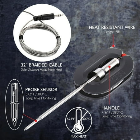 NutriChef - Smart Bluetooth BBQ Grill Thermometer PWIRBBQ80 - White, Black - White, Black