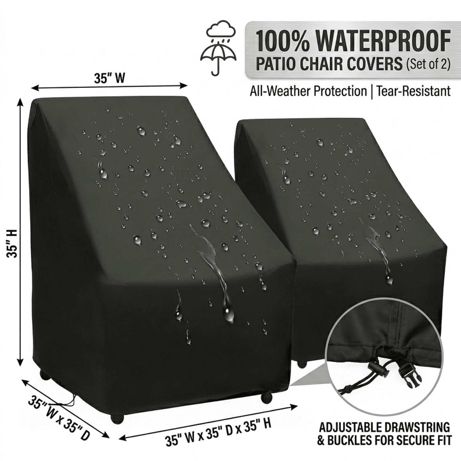 Patio Chair Covers, Waterproof Patio Furniture Covers, Heavy Duty and Waterproof Outdoor Lawn , 35"W x 35"D x 35"H