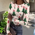 thumbnail image 2 of Christmas Shirts for Women Ribbed Knit Tops Graphic Merry Christmas Tree Print Fitted Long Sleeve Tee Top Fall Winter Trendy Clothes, 2 of 6
