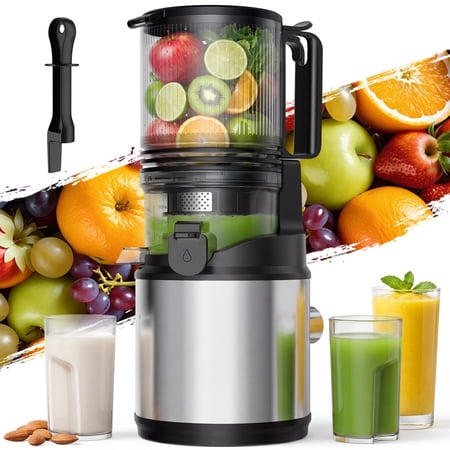 RUIE Juicer Machine,Cold Press Juicer with 5.12" Wide Feed Chute Fit Whole Fruits Vegetables, Masticating Juicer with High Juice Yield,Easy to Clean,Black