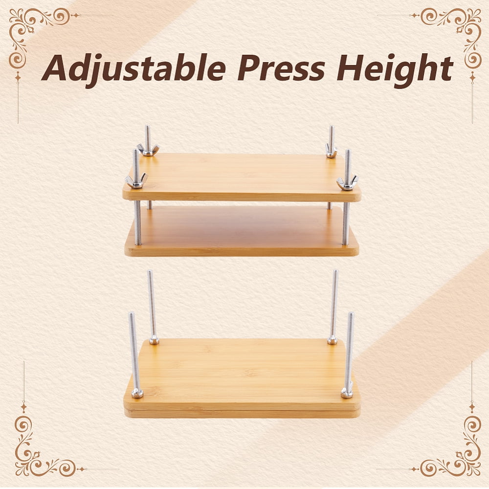 1 Set Rectangle Bamboo Portable Book Press Bookbinding Tool for Handmade Paper Press BurlyWood 220x151x8mm Hole: 6mm