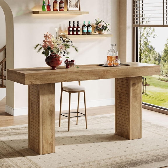 Finmind 70.9" Rectangular Counter Height Bar Table, Modern Farmhouse Home Bar, Light Brown