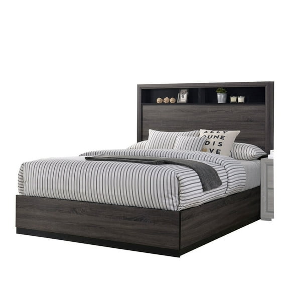 Transitional Wooden Queen Size Platform Bed with Bookcase Headboard Gray - Saltoro Sherpi