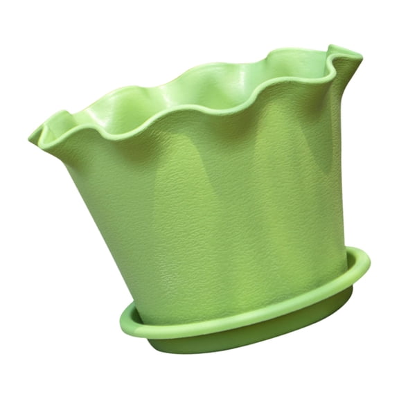 1Pc Resin Plant Pot with Saucer,4.7X5.7inch Wavy Edge Flower Pot, Drainage Hole Planter, Indoor Outdoor Plant Container, Decorative Nursery Pot for Succulents, Herbs and Houseplants