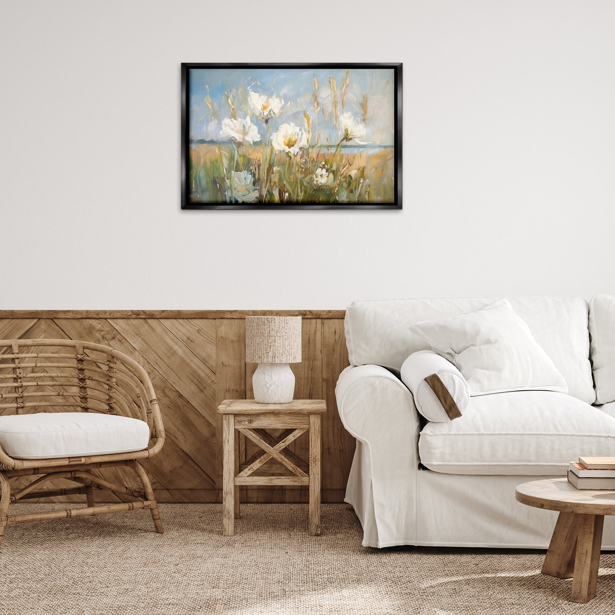 Stupell Industries Soft Seaside Wildflowers Botanical & Floral Painting Black Floater Framed Art Print Wall Art, 31 x 21