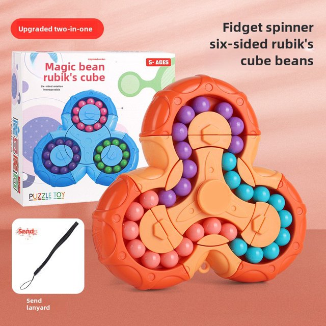 Unique Crossbody Design 6-Sided Rotatable Cube: Educational Stress-Relief Brain Development Toy for Teens 7-14, Durable Safe Plastic Desktop Fingertip Spinner with English Color Box (Orange Gyro