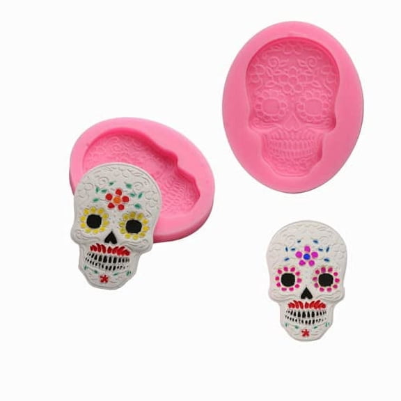 Fymlhomi 2PCS 3D Skull Head Fondant Silicone Mold for Cake Decoration, Halloween Decoration Candle Mold, DIY Ice Cream Pudding Clay Candy Mould Baking Tools
