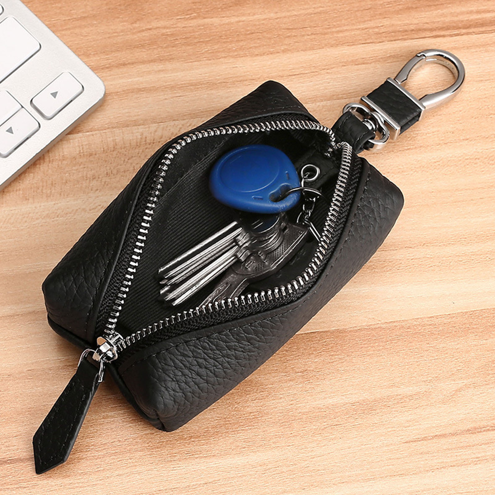 Genuine Crazy Horse Leather Keychain Holder - Cowhide Key Fob With Metal Clasp, Coconut Brown