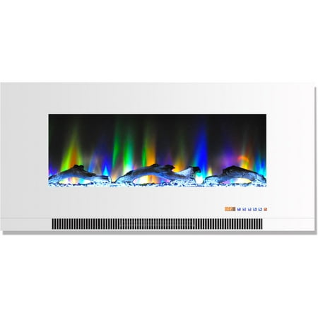 

Hanover 42 In. Wall-Mount Electric Fireplace in White with Multi-Color Flames and Driftwood Log Display