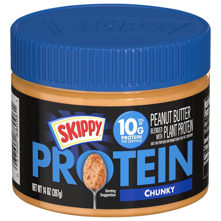 SKIPPY Chunky Peanut Butter Blended with Plant Protein, 14 oz Jar