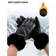 thumbnail image 3 of Deago 2 Pairs Womens Winter Leather Suede Gloves with Fur Cuffs Thermal Touchscreen Texting Warm Driving Gloves (Black), 3 of 9