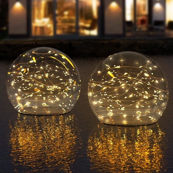 Postlucky 2-Pack 7.2" Clear Color IP66 Waterproof Solar Floating Globe Lights for Pool Garden Backyard