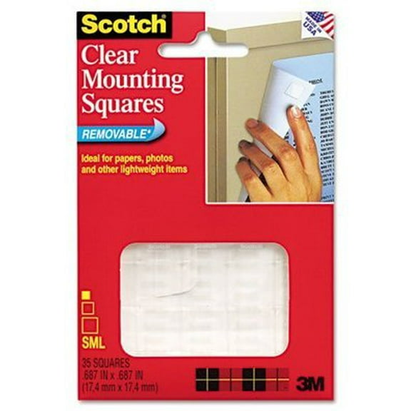 Scotch Removable Clear Mounting Squares, Holds Up to 0.33 Lbs, 0.69 X 0.69, Clear, 35/Pack
