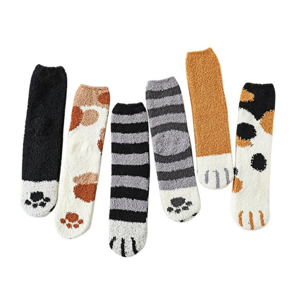 jovati Cat Fuzzy Socks Women Fashion Lovely Claw Coral Thickening Fuzzy Middle stockings Socks