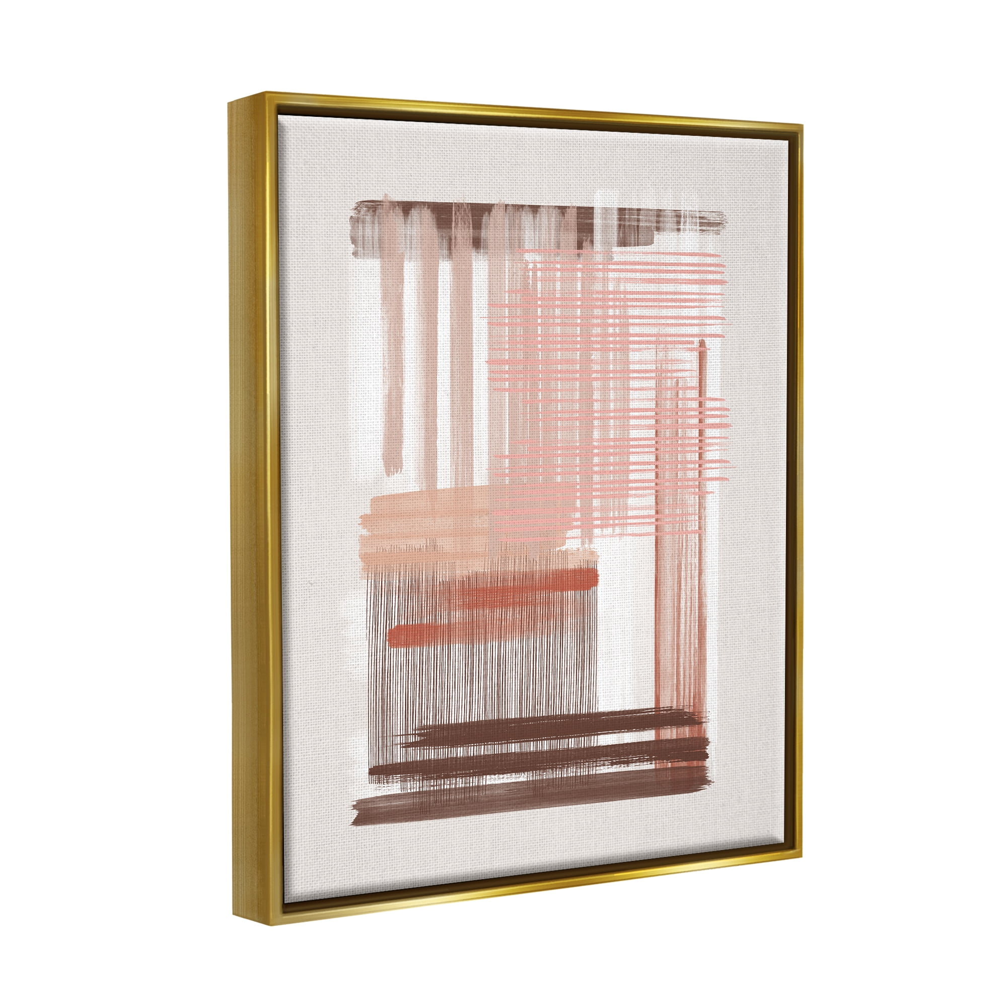 Stupell Industries Pink & Brown Abstract Lines Abstract Painting Gold Floater Framed Art Print Wall Art, 25 x 31