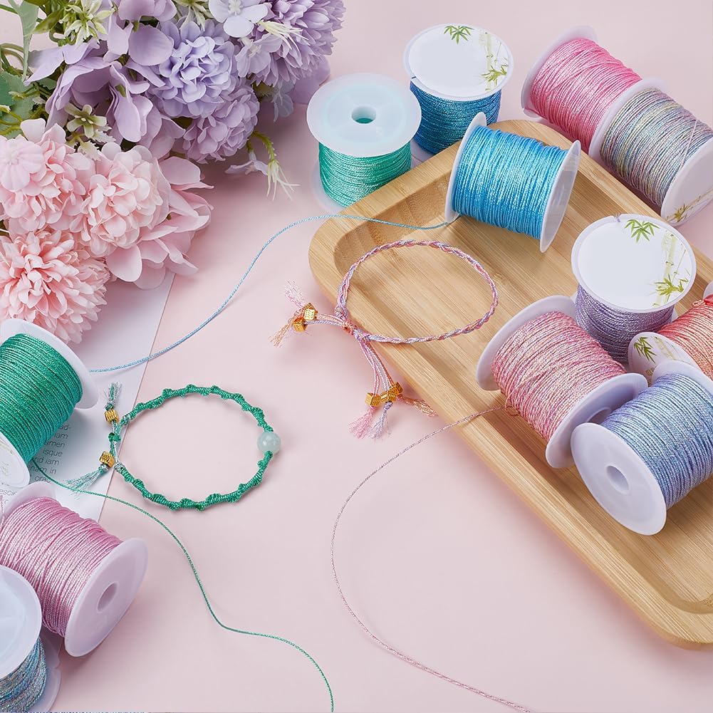 12 Colors 12-Ply 0.8mm Waxed Polyester Cord Thread Chinese Knotting Cord Glitter Wax Coated Gradient Beading String for Jewelry Making Threads Supplies DIY Bracelet Necklace Sewing Stitching 1bag