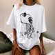 thumbnail image 4 of Pntutb Mujer Damas Mangas con hombros caídos Camiseta de manga corta suelta con estampado de calavera retro desgastado Pntutb Pntutb-4436, 4 of 6