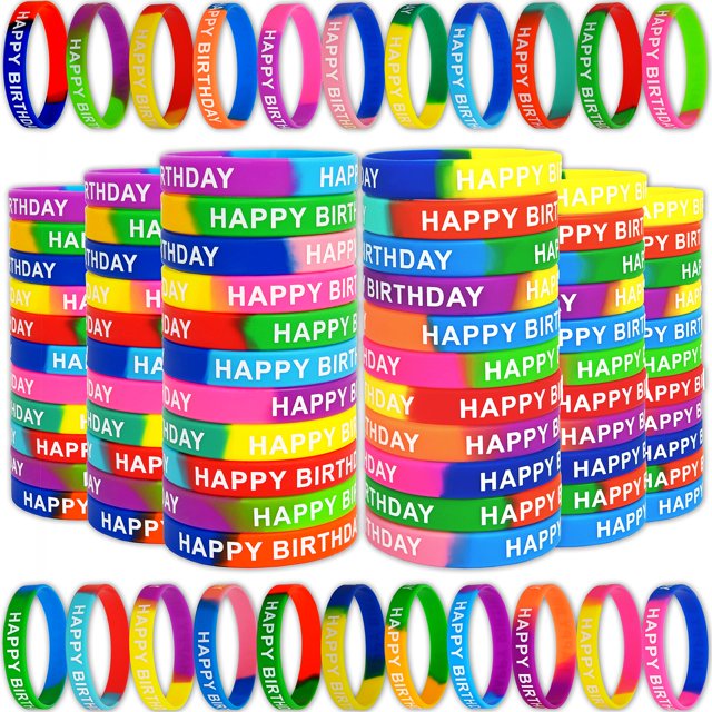 Neureyte 176 Piezas Pulseras de Goma de Cumpleaños (22 Estilos) Pulseras de Cumpleaños de Colores para Favores de Fiesta de Cumpleaños Pulseras de Goma de Cumpleaños Estiradas para Suministros de Fies