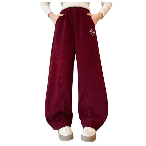 Staki Teen Girl Sweatpants Girls Sweatpants Cotton Fleece Girls Active Joggers Soft Athletic Sweat Pants for Kids Youth with Pocket Drawstring(Wine,9-10 Years)