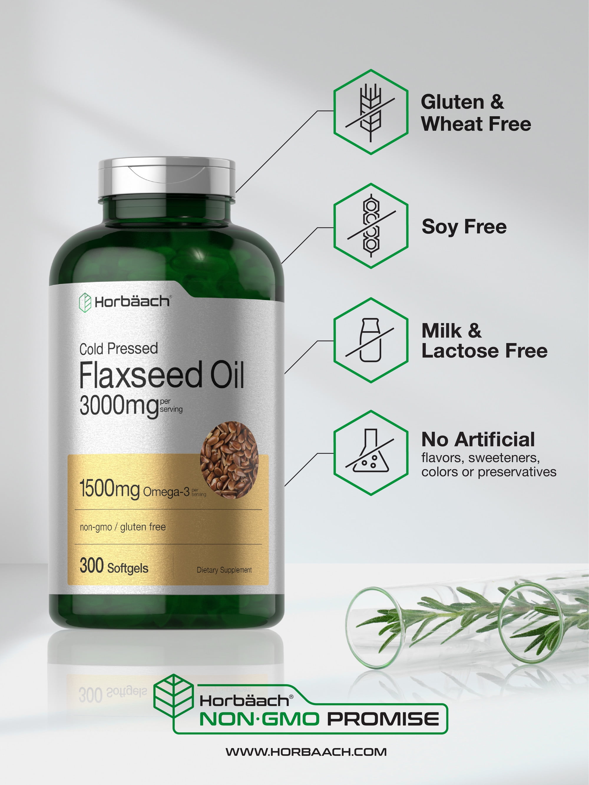 Flaxseed Oil Softgels 3000mg | 300 Count | with Omega 3 6 9 | by Horbaach