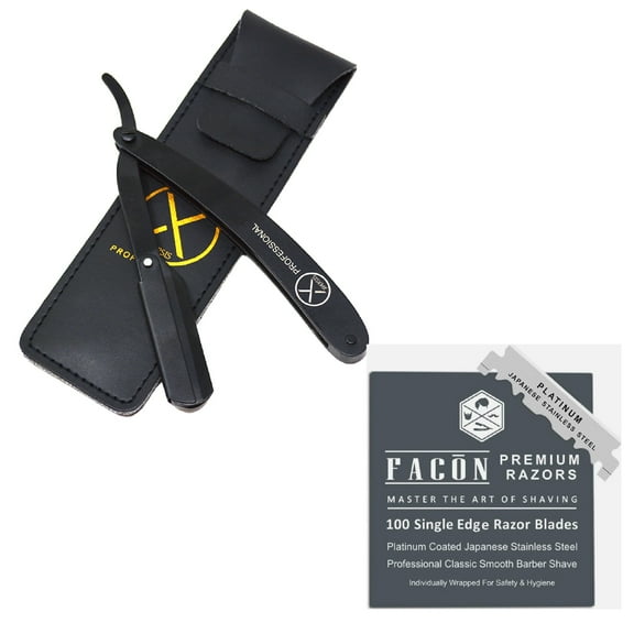 Matte Black Barber Straight Razor German Made Carbon Steel Material With Pouch   100 Blades Bonus By XPERSIS Professional