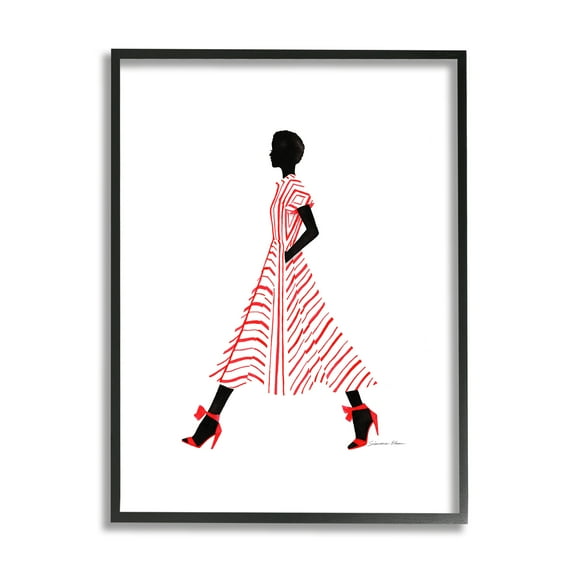 Stupell Industries Trendy Girl in Red Beauty & Fashion Painting Black Framed Art Print Wall Art, 24 x 30