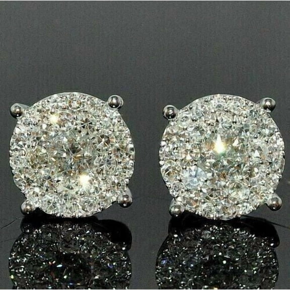 2Ct Round cut lab Created Diamond Mens Stud Earrings 14K White gold Plated