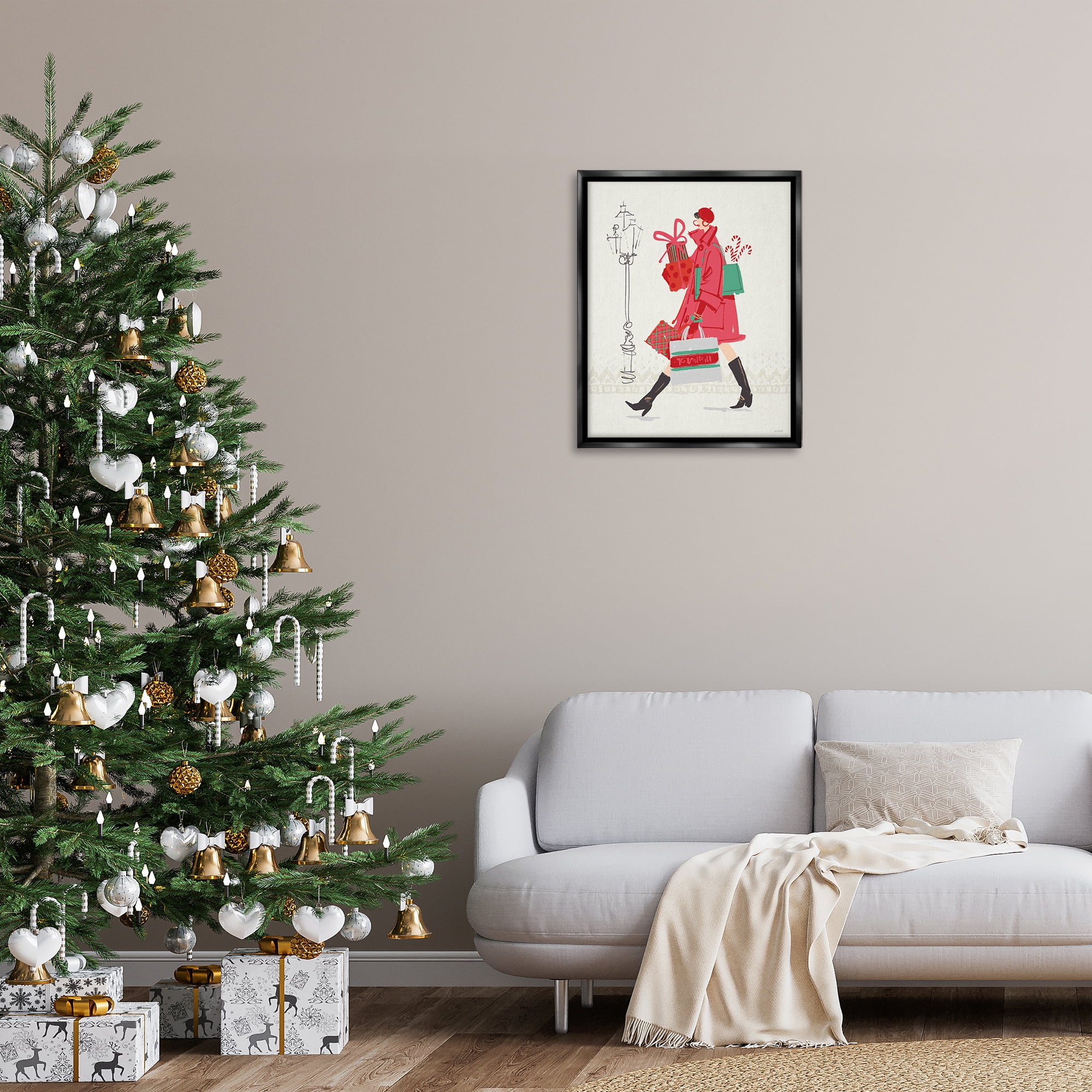 Stupell Industries Trendy Festive Fashion Holiday Painting Black Floater Framed Canvas Art Prints Wall Art, 25 x 31