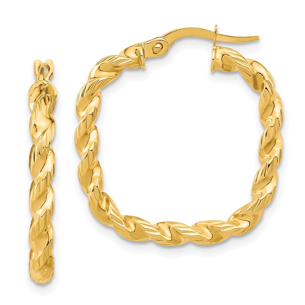 14K Yellow Gold Polished Square Twisted Hoop Earrings