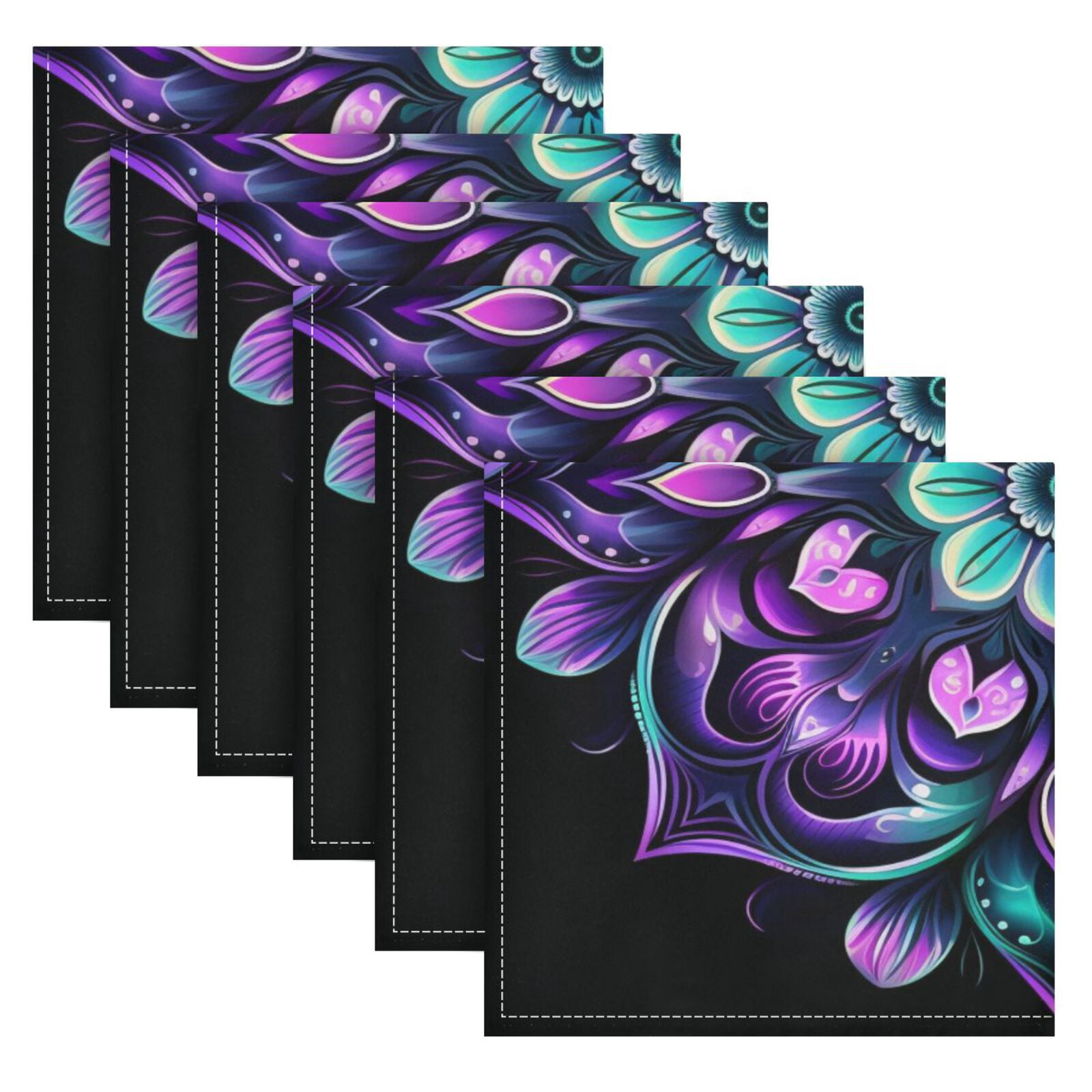JSTEL Arabesque Mandala Flower Cloth Napkins Set of 6, 20x20 Inch Washable and Reusable Napkin for Decoupage Dinner Party Everyday Use