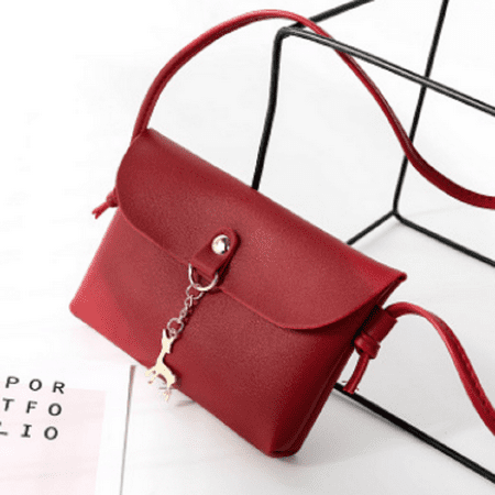 

Sunisery Women PU Leather Purse Monochrome Snap Button Closure Pendant Messenger Bag Crossbody Bag