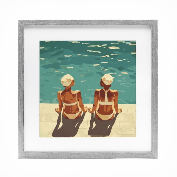 Stupell Industries Modern Swimmer Friends Duo Gray Framed Print Under Glass, 13 x 13, by Layla Oz