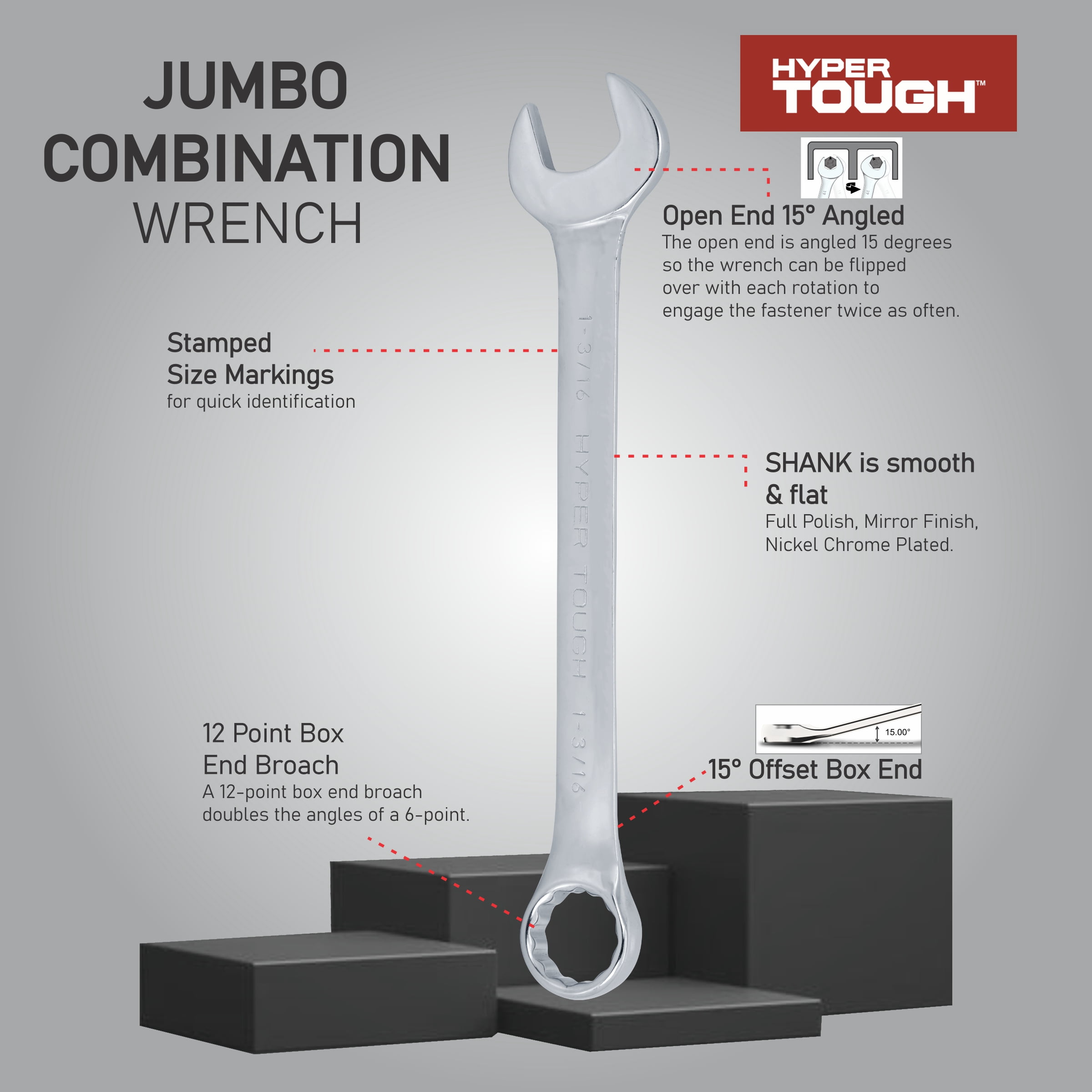 Hyper Tough 5-Piece SAE Jumbo Combination Wrench Set