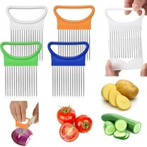 4Pcs Onion Holder Slicer, Stainless Steel Tomato Lemon Potato Vegetable Holder Slicer Cutter Tool for Kitchen Worker Slicing