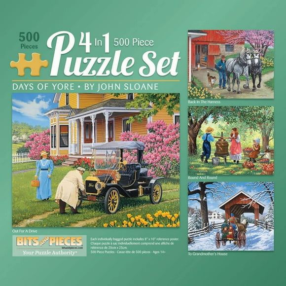 Bits and Pieces - 4-in-1 Multi-Pack - 500 Piece Jigsaw Puzzles for Adults-Each Measures 16" x 20" (46cm x 61cm)-Days of Yore by Artist John