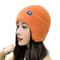 thumbnail image 2 of dianhelloya Warm hat Earflap Brimless Thick Warm Beanie Hat Women Winter Candy Color Riding Knitted Cap Costume Accessories Dark Orange, 2 of 8