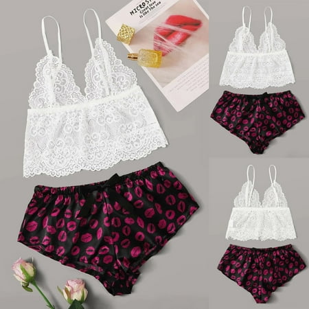

Ykohkofe New Sexy Print Lingerie Silk Underwear Sleepwear Underwear Pajamas Satin