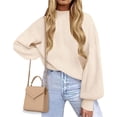 thumbnail image 2 of Mujer 2023 Otoño Moda Cuello Alto Manga Larga Linterna Suéteres De Gran Tamaño Suéter De Punto Suelto Tops, 2 of 5