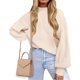 thumbnail image 2 of Mujer 2023 Otoño Moda Cuello Alto Manga Larga Linterna Suéteres De Gran Tamaño Suéter De Punto Suelto Tops, 2 of 5