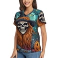 thumbnail image 2 of Honeii Cartoon Pumpkin Skull Print Women's Classic V-Neck T-Shirt,Womens Fashion Tops,Stylish Everyday Top for Women, Casual Summer Spring Outfits Clothes-XX-Large, 2 of 5