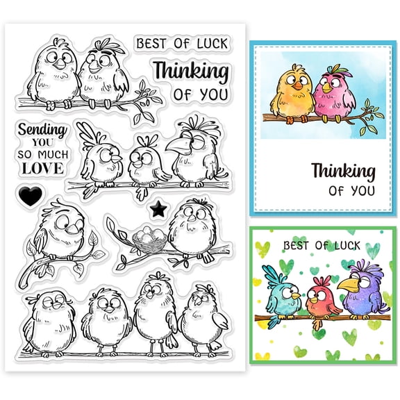 1Sheet Funny Birds Branches Clear Stamps Cartoon Animals Silicone Clear Stamp Seals Transparent Stamps for DIY Scrapbooking Cards Making Photo Album Journal 6.3x4.3inch