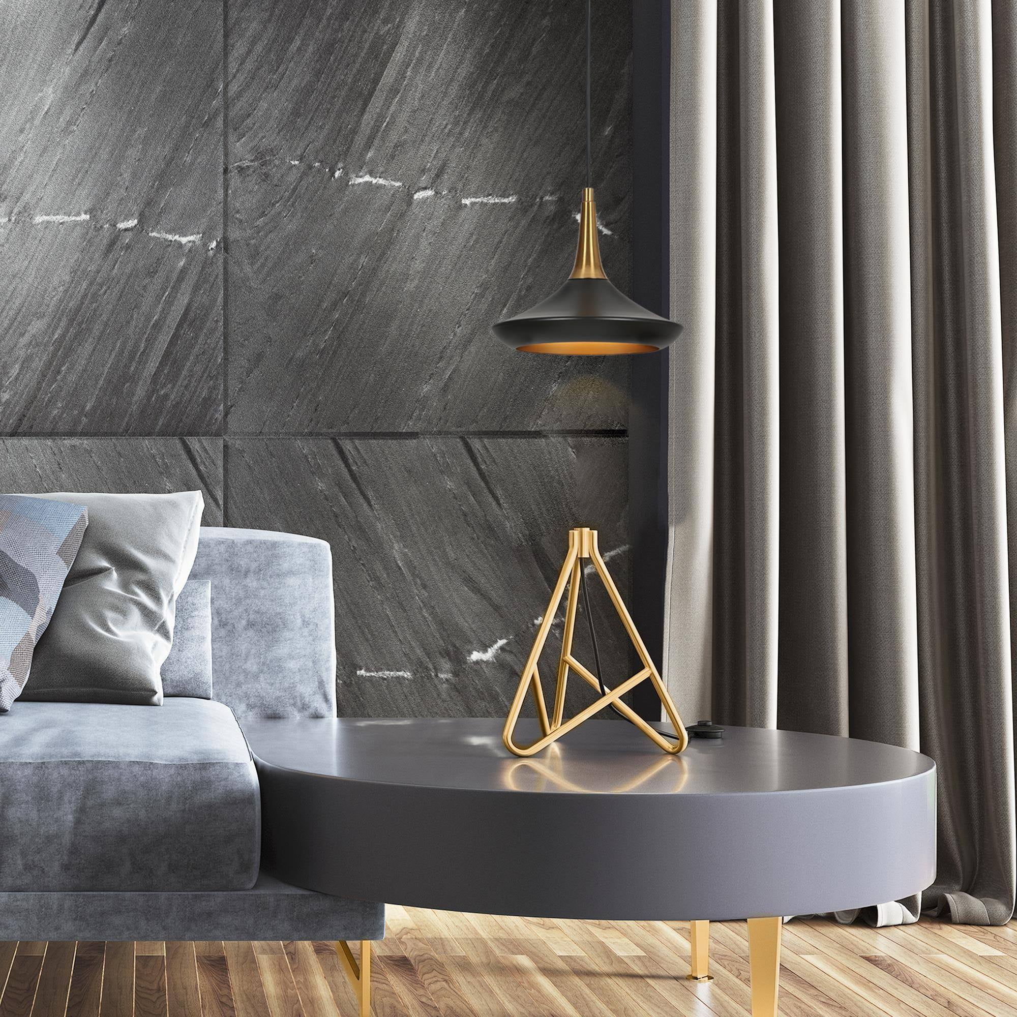 LNC Modern 9" Cone Mini Pendant Light, Matte Black and Gold Kitchen Island Ceiling Fixture