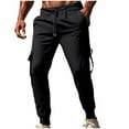 thumbnail image 2 of Handshe Men's Casual Pants, Solid Color Drawstring Elastic Waist Zippered Pockets Fashion Trousers for Everyday Wear and Outdoor Activities, 2 of 7