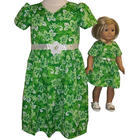 - Size 10 Matching Girl and Doll Pretty Green Cotton Dress