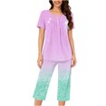 thumbnail image 4 of Tnhcen 2 Piece Women's Tie Dye Short Sleeve Lounge Pajamas Set Capri Pants with Pockets Homewear S-3XL, 4 of 6