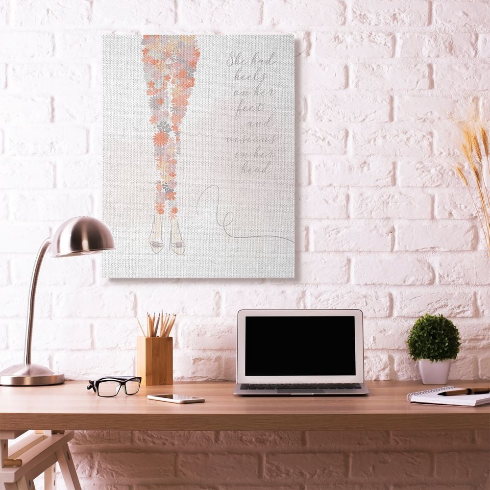 Stupell Industries Heels Inspirational Word Flower Fashion Modern Word Design Super Canvas Wall Art by Anna Quach